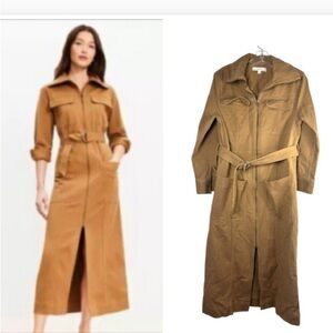 ANN TAYLOR LOFT WOMANS MEDIUM PETITE BROWN SHIRT DRESS CORPCORE CAPSULE DAY midi